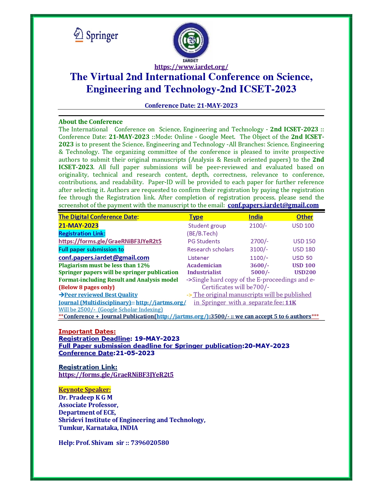 2nd International Conference on Science, Engineering and Technology-2nd ICSET-2023